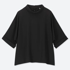 Uniqlo Mock Neck Half Sleeve Drapey Blouse Sz XS Black